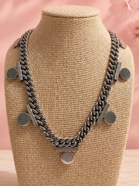 Vintage Chunky Silver Disc Link Necklace - Women Jewelry